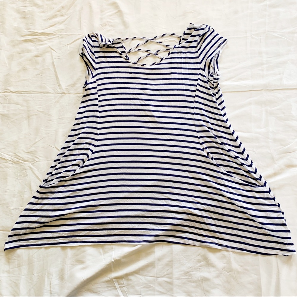 Maurice’s Navy White Striped Short Sleeve Tee